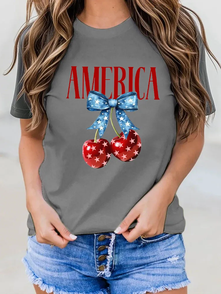 USA Independence Day Print Round-Neck Short-Sleeved T-Shirt