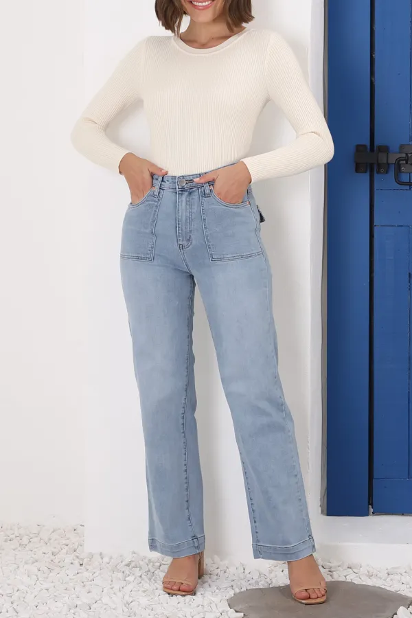 Light Blue High Waisted Flared Denim Jeans