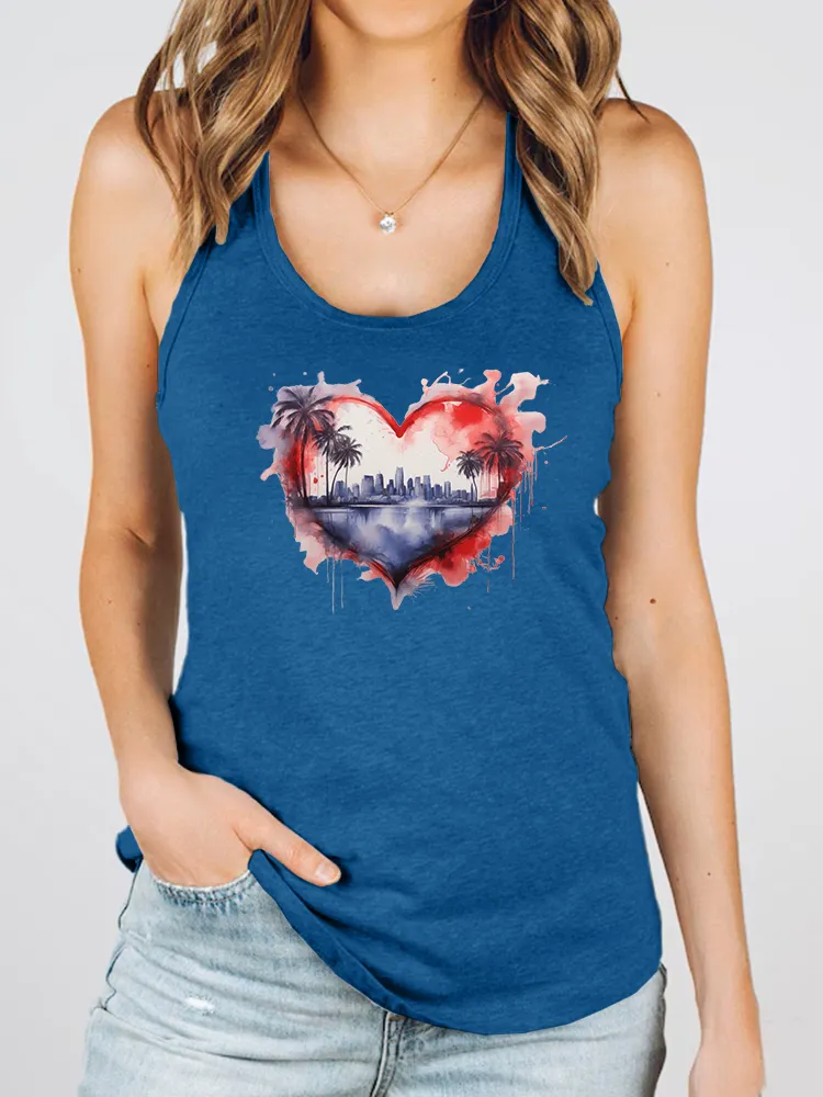 Women'S Heart-Shaped Landscape Painting Print Round-Necked Sleeveless Vest