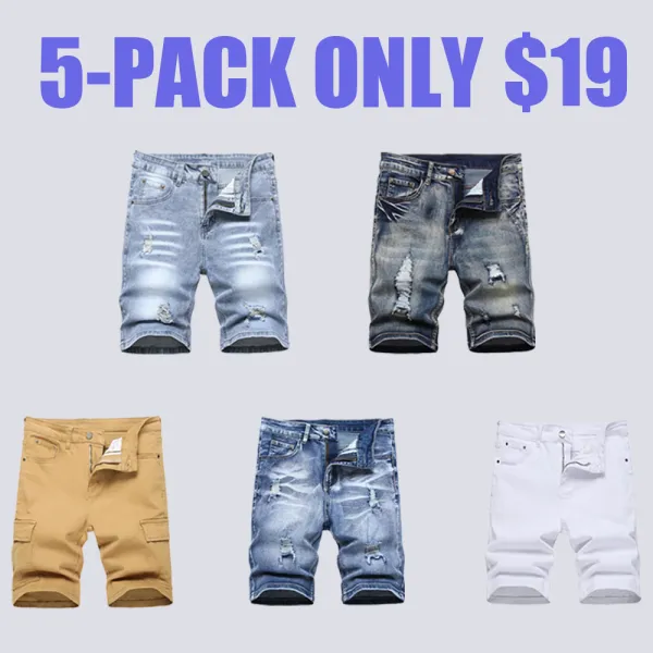 Men's Ripped Denim Shorts, Stretch, Distressed Street Style