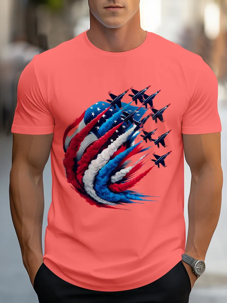 Airplane Smoke-Pulling Performance Print Short Sleeves T-Shirt