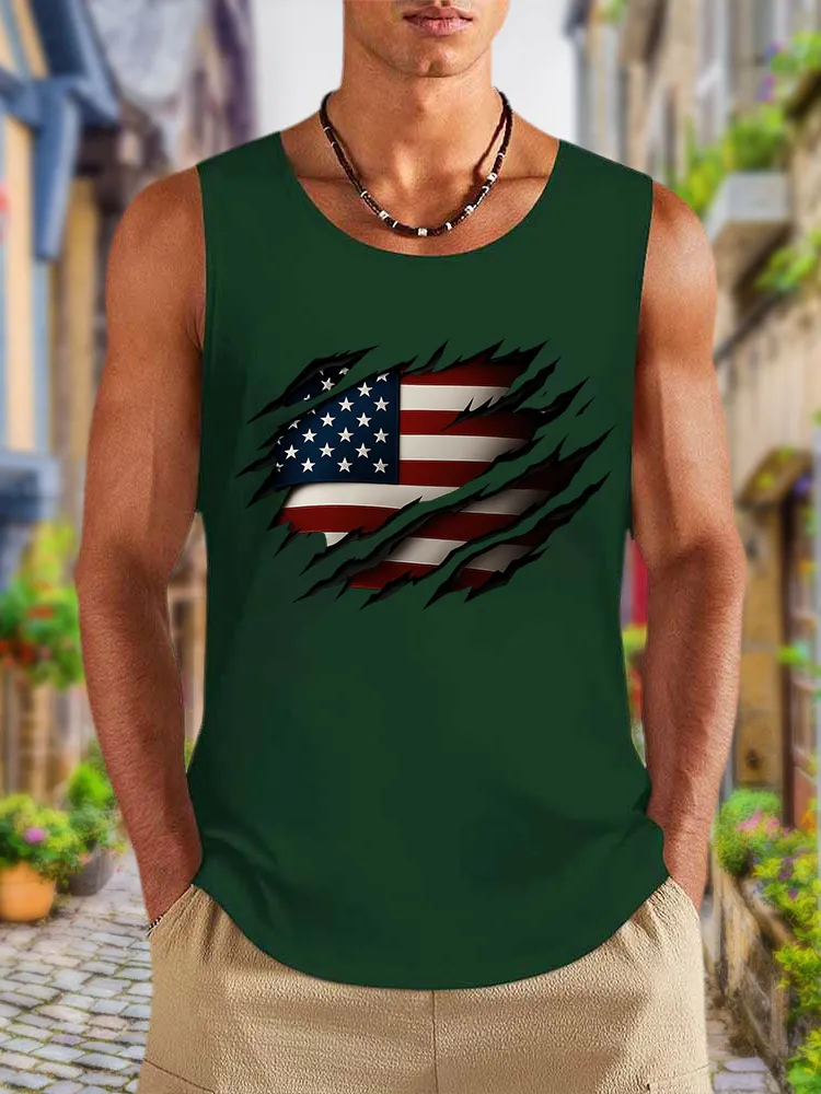 Men'S Broken National Flag Round-Necked Sleeveless Vest