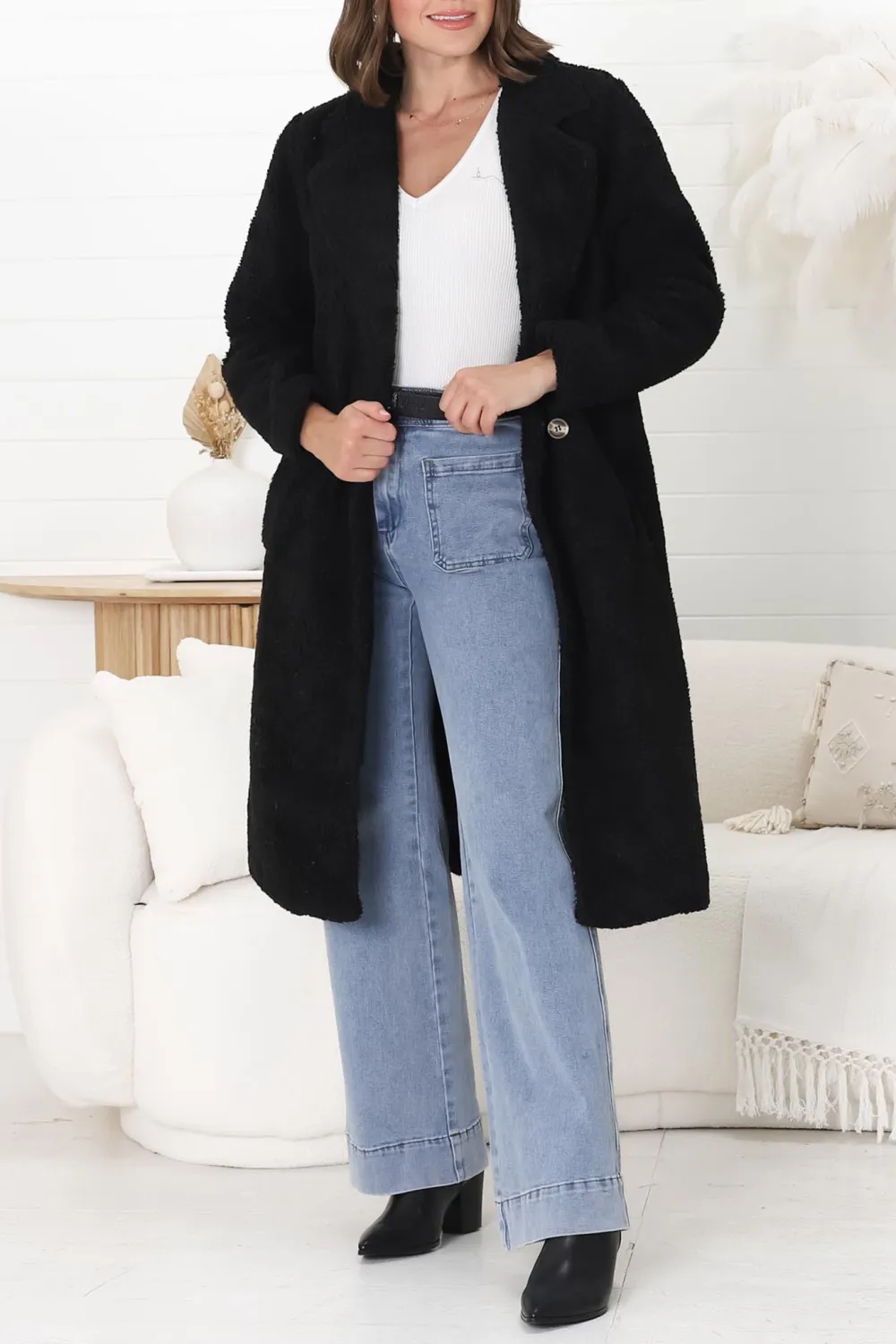 Lapel Collared Long Teddy Coat