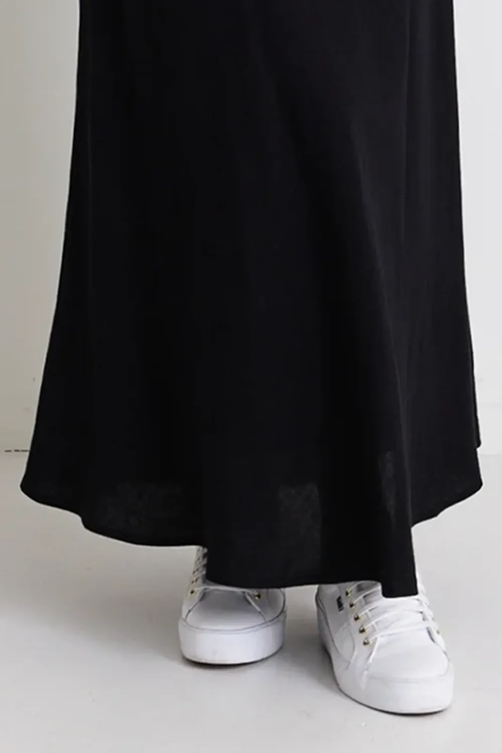 Linen Black Floaty Bias Cut Maxi Skirt