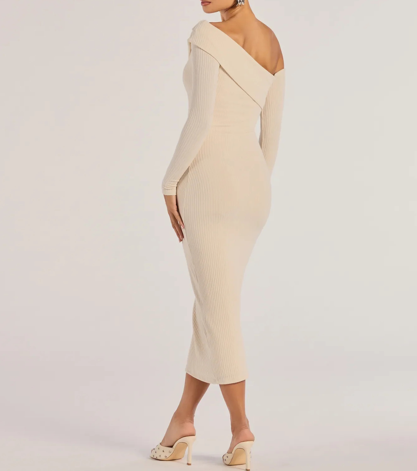 Sharp Lines Asymmetrical Long Sleeve Midi Dress