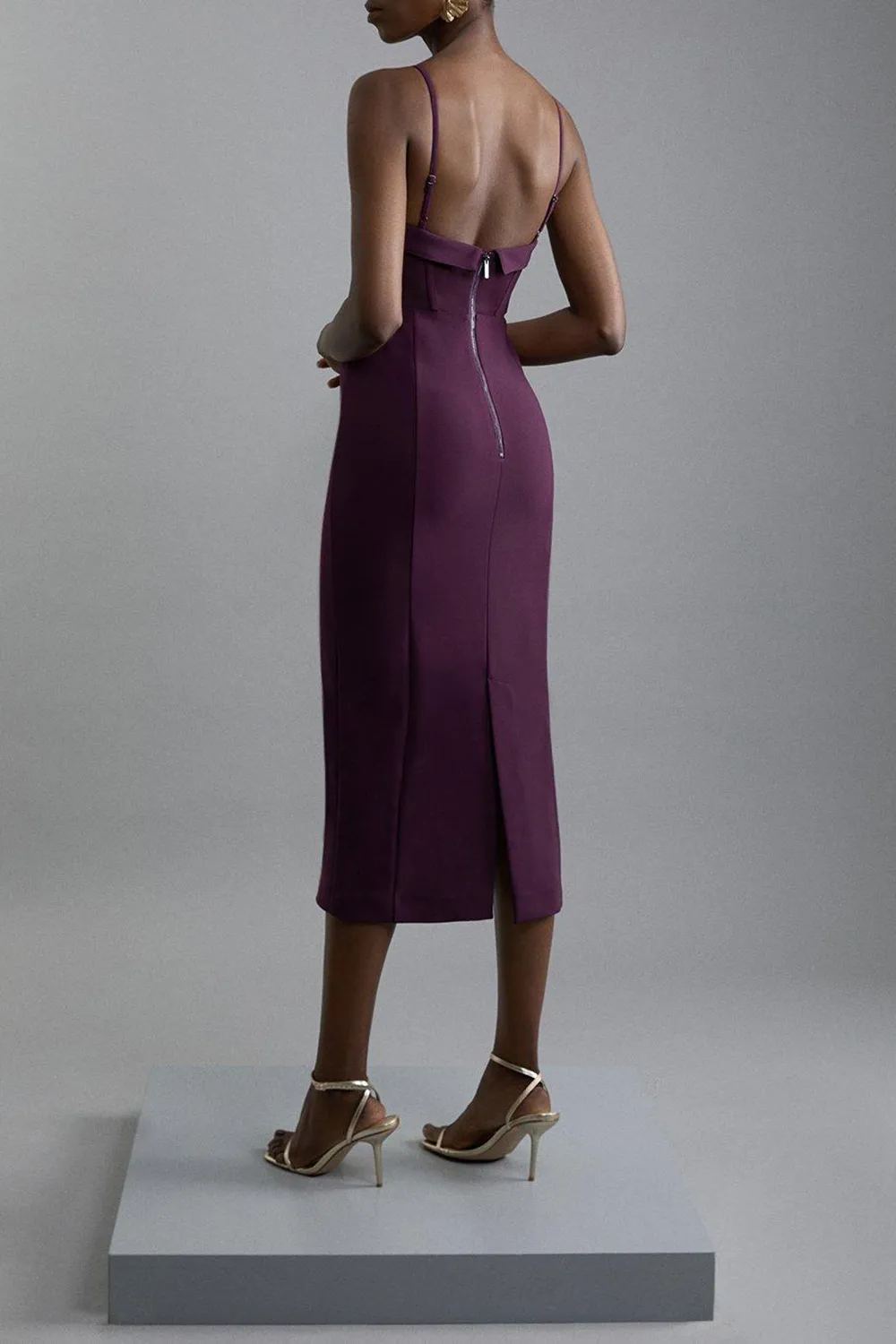 Crepe And Corset Detail Midi Dress