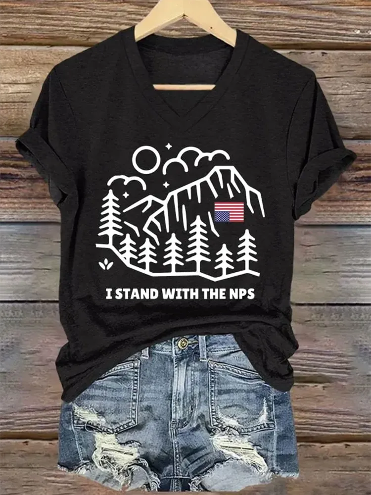 Woman'S I Stand With The Nps V-Neck Short-Sleeve T-Shirt