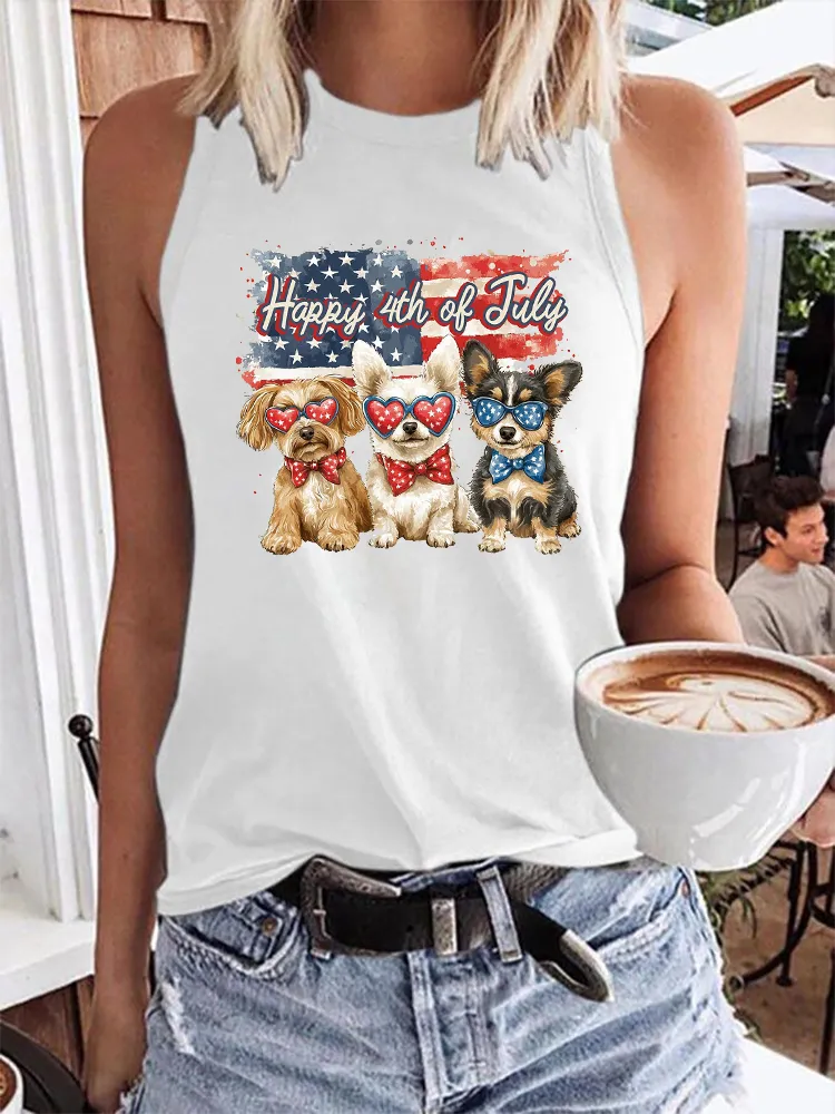 Women'S Happy 4Th Of July Round-Neck Sleeveless Vest