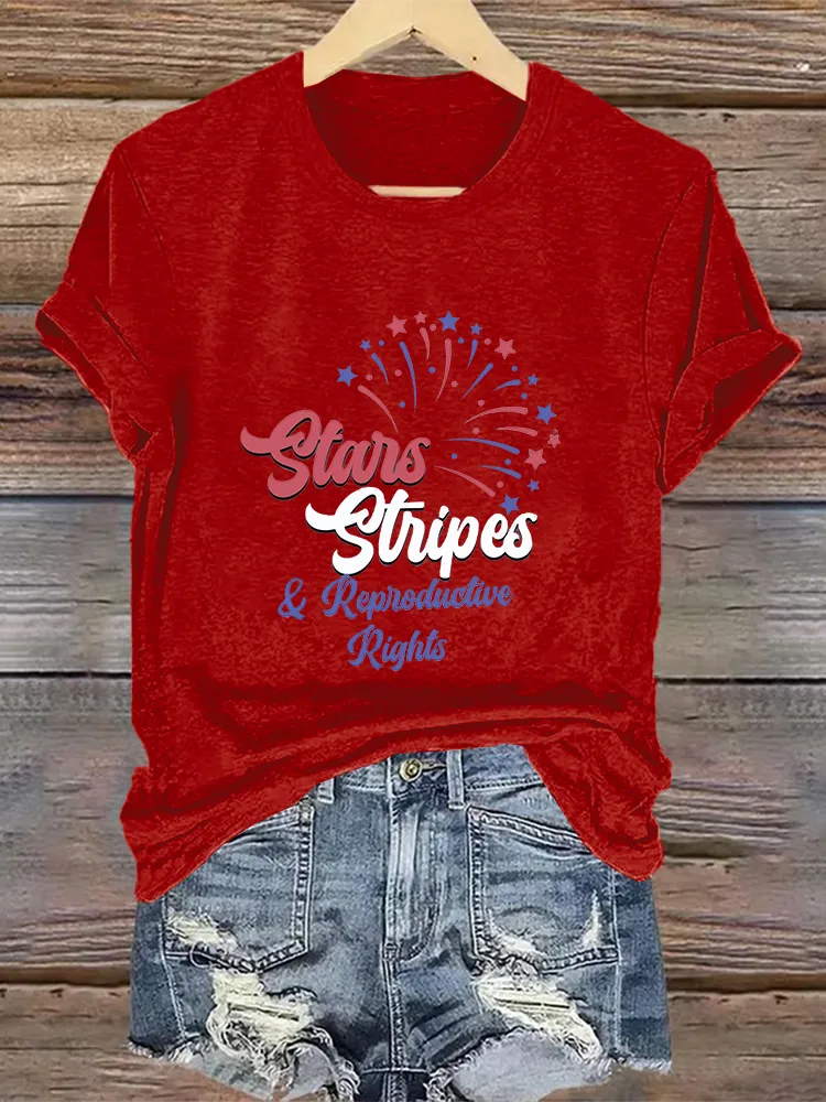 Woman'S Stars Stripes Repioductive Rights Crew Neck Short Sleeve T-Shirt
