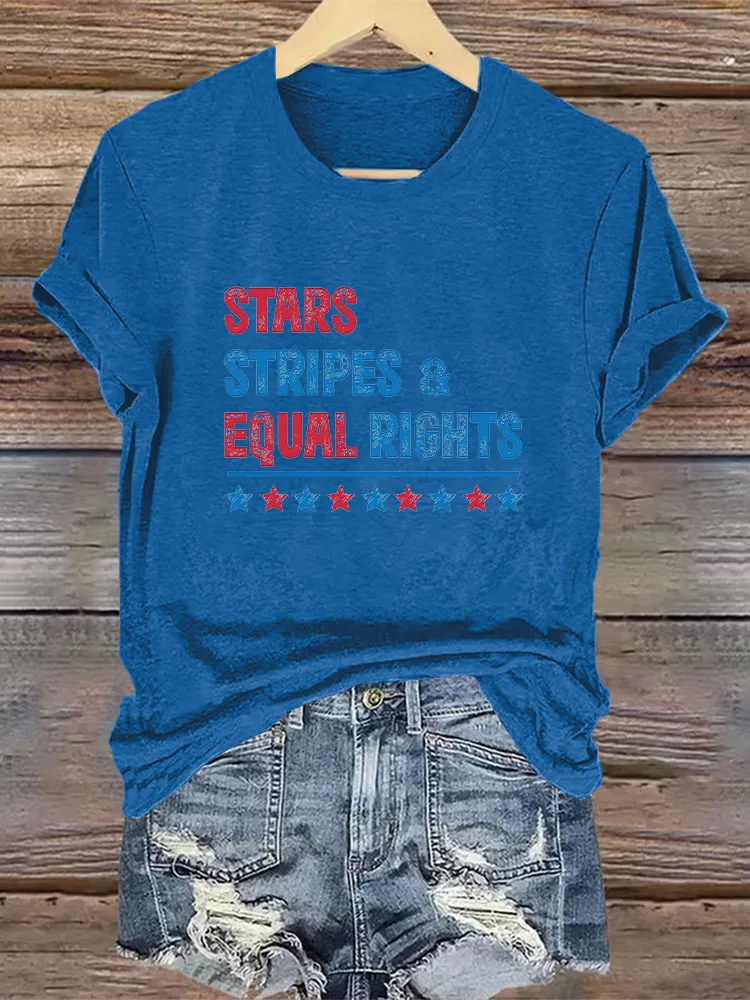 Woman'S Stars Stripes Equal Rights Crew Neck Short Sleeve T-Shirt