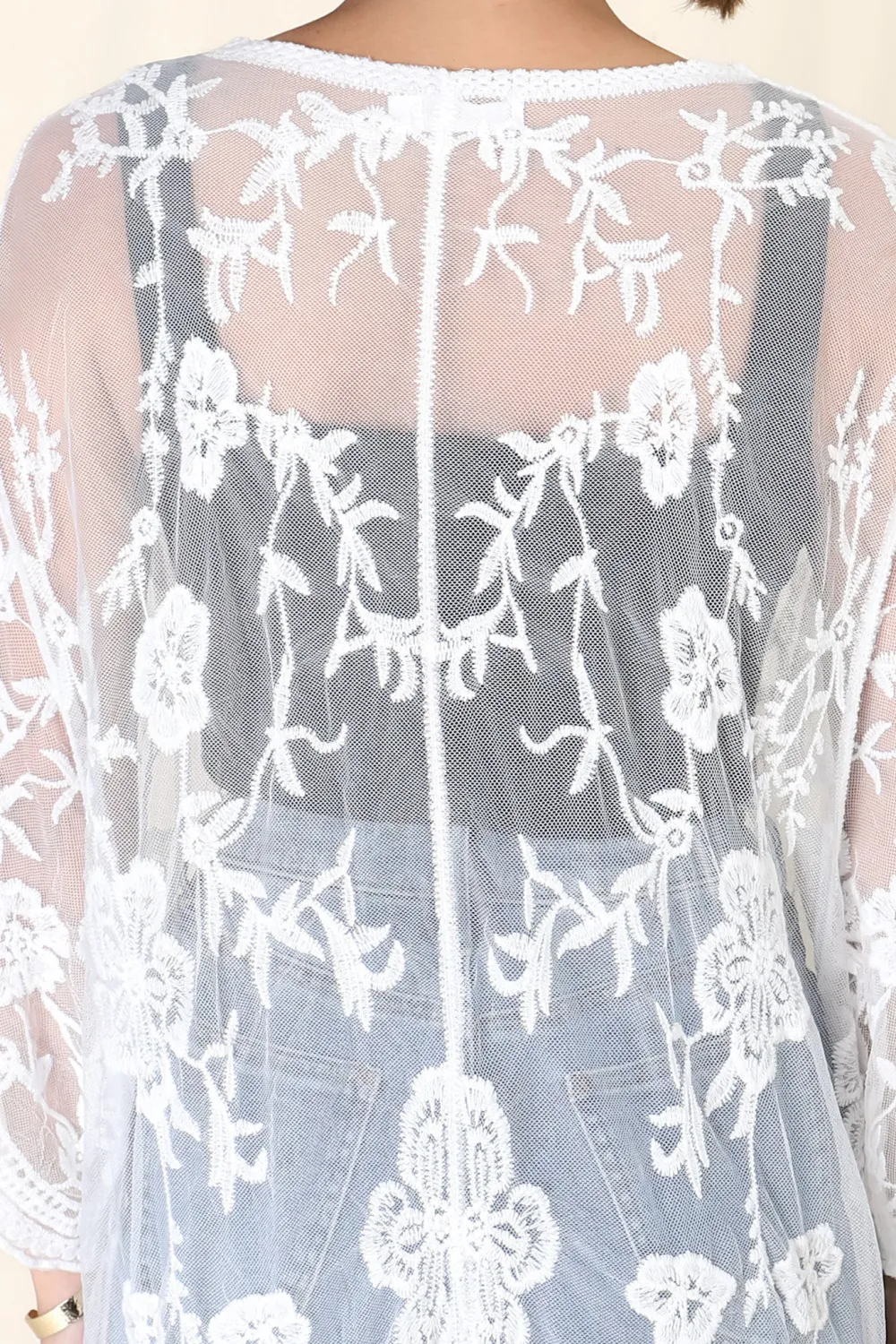 White Sheer Lace Long Line Cover Up