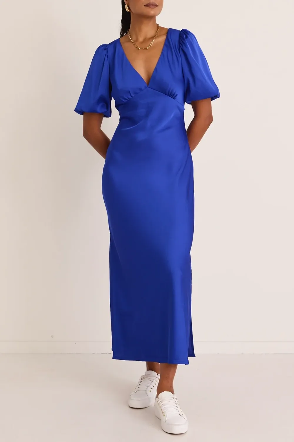 Puff Sleeve Bias Maxi Dress