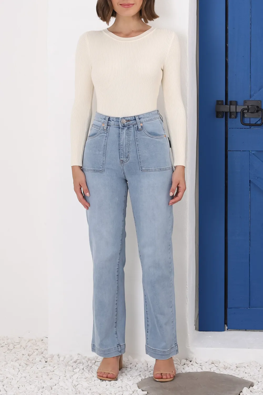 Light Blue High Waisted Flared Denim Jeans