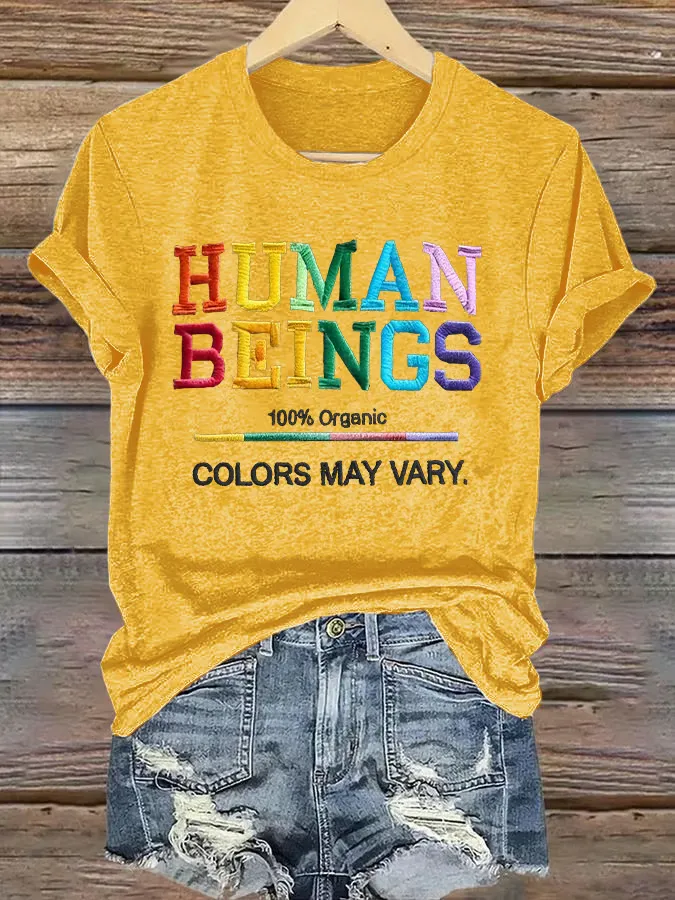 Retro Human Beings 100% Organic Colors May Vary Human Rights Equality Pride T-Shirt