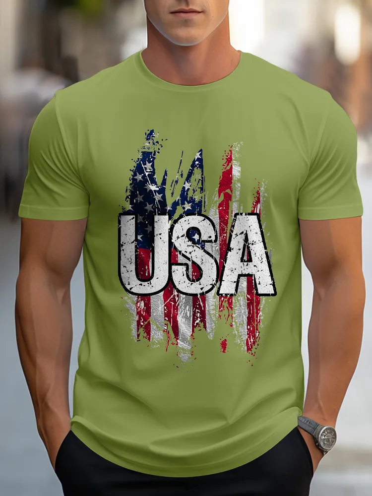 Man'S USA Round-Neck Short-Sleeved T-Shirt