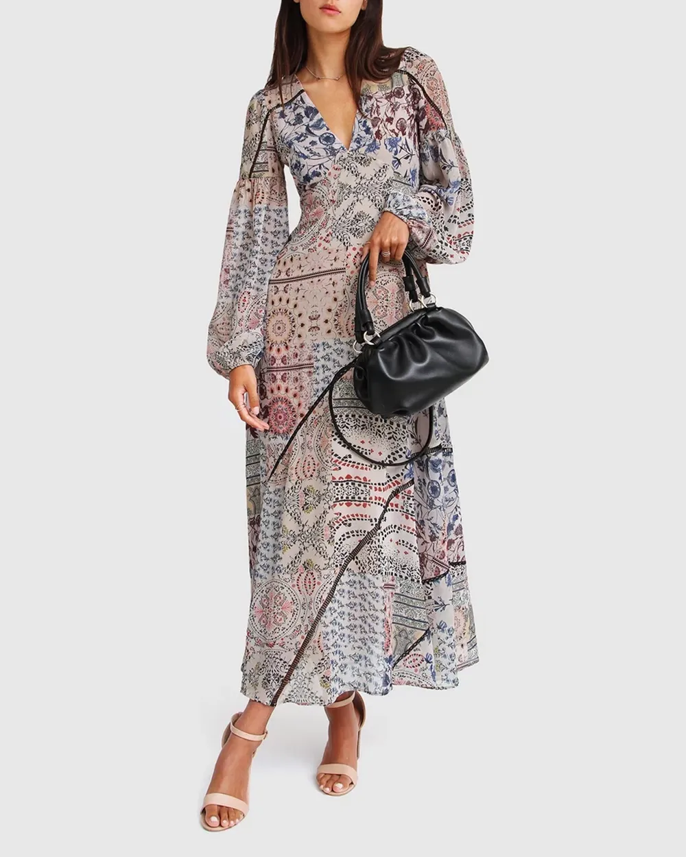 Chiffon Print Long Sleeve Maxi Dress