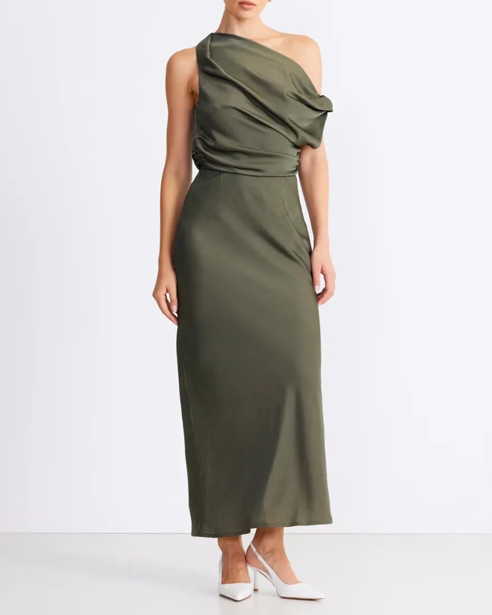 Off-shoulder Satin Maxi Dress