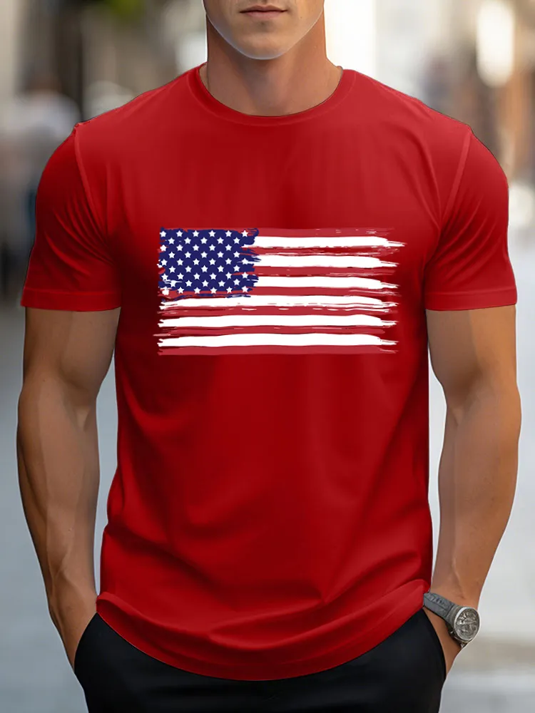 Man'S National Flag Print Round-Neck Short-Sleeved T-Shirt