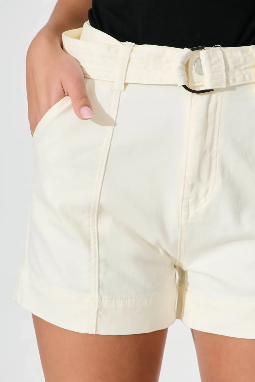 White Belted High Waist Casual Shorts