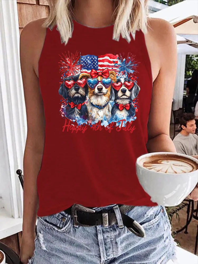 Women'S Happy 4Th Of July Round-Neck Vest
