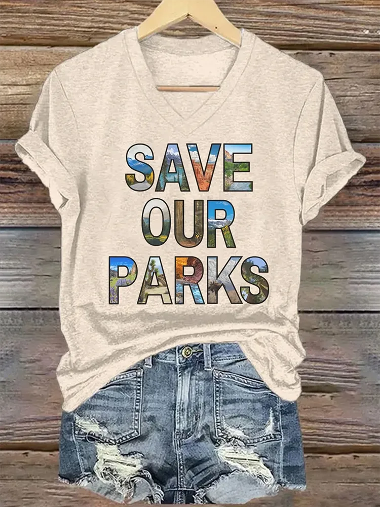 Woman'S Save Our Parks V-Neck Short-Sleeve T-Shirt