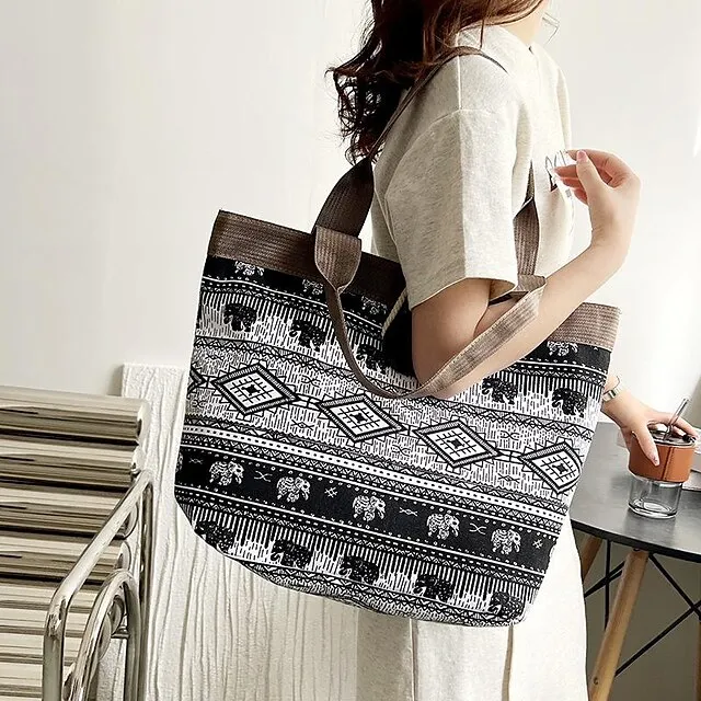 Women's Handbag Shoulder Bag Bucket Bag Canvas Daily Holiday Large Capacity Breathable Durable Leopard Black Dark Red