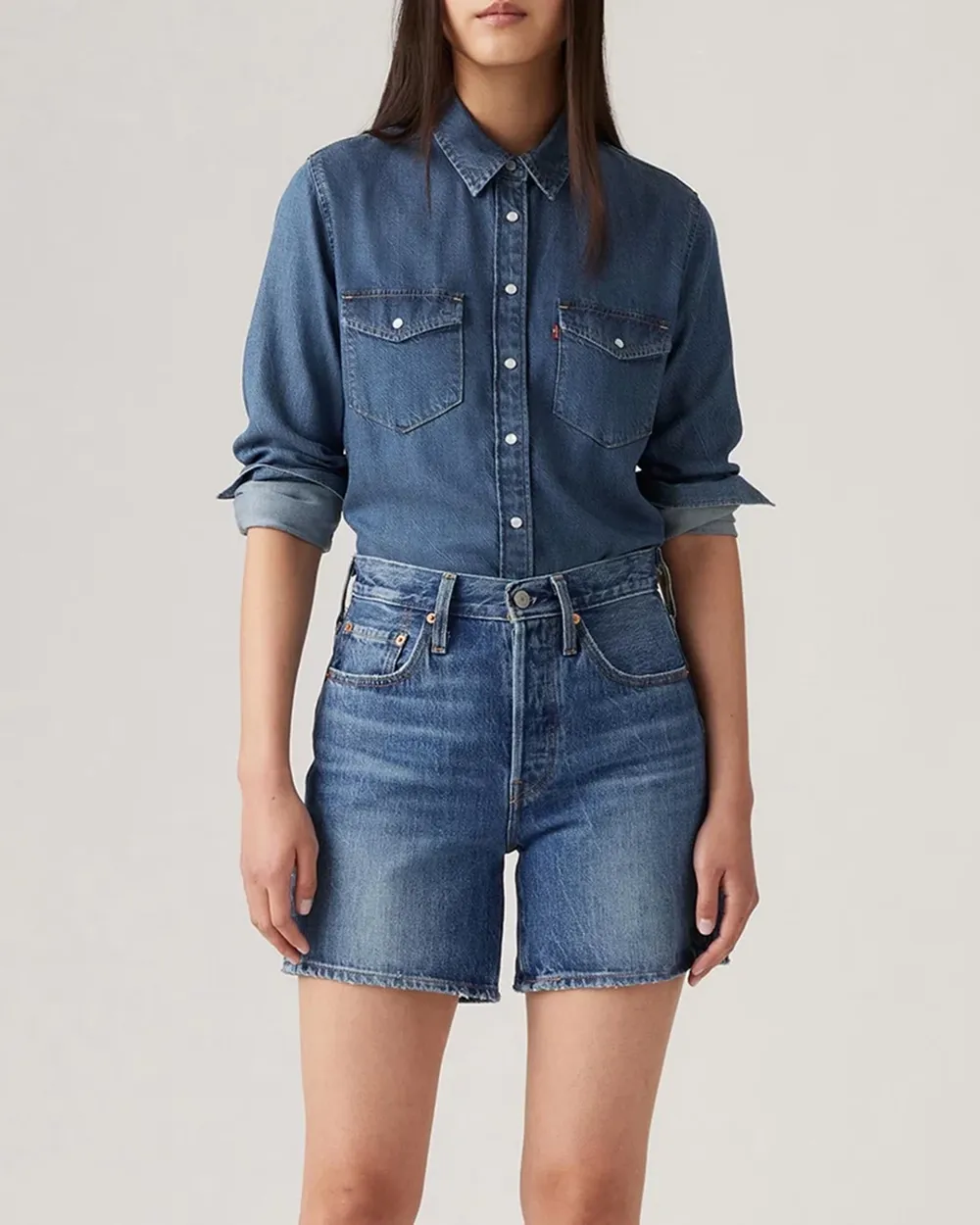 Blue Raw Edge Denim Shorts
