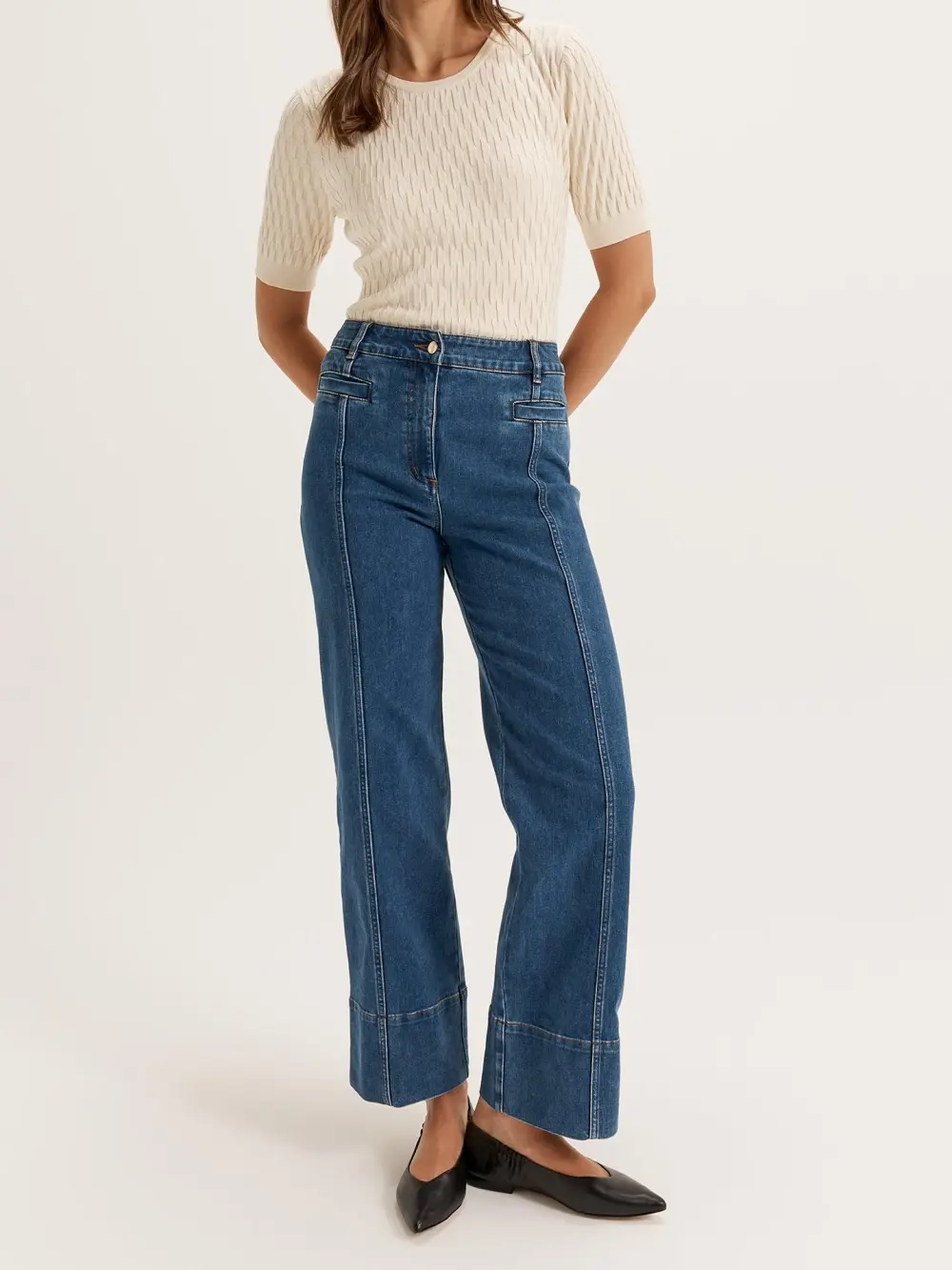 Short Sleeve Knit Top in Cream