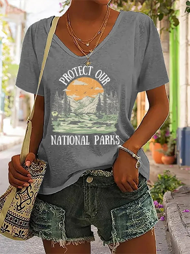 Women'S Protect Our National Parks Printed Short-Sleeved T-Shirt