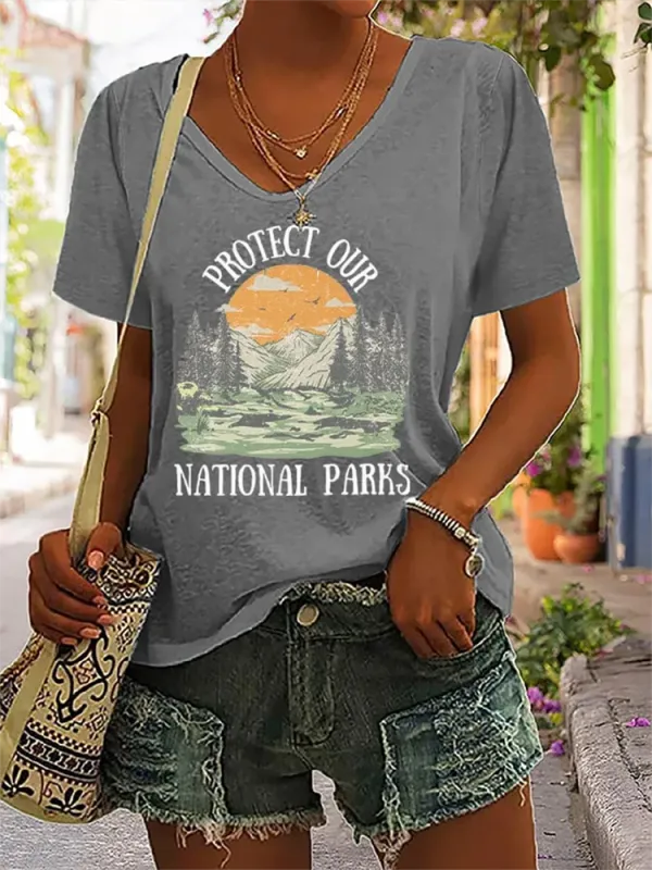 Women'S Protect Our National Parks Printed Short-Sleeved T-Shirt
