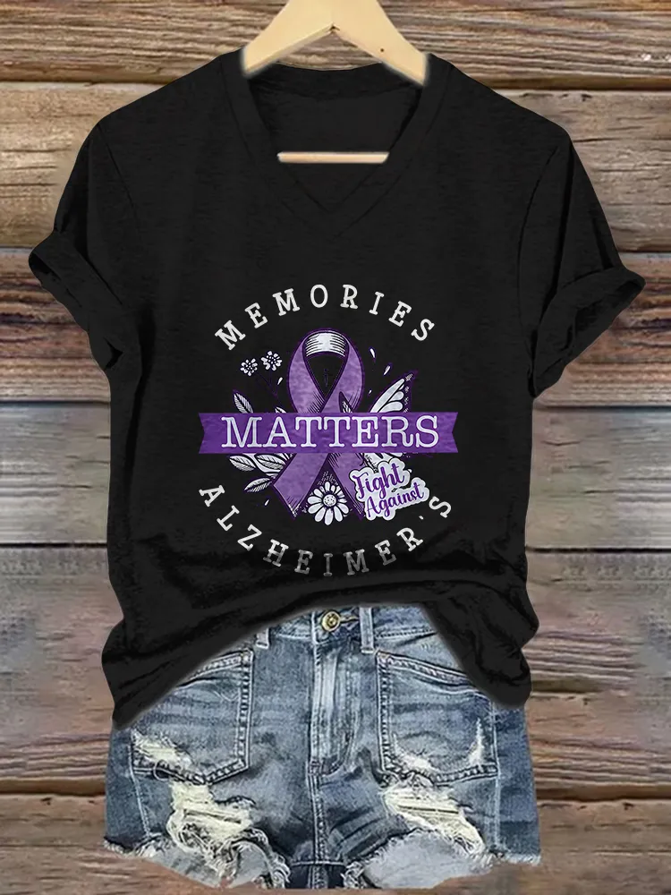 Women'S Memories Matters Alzheimer'S V-Neck Short-Sleeved T-Shirt