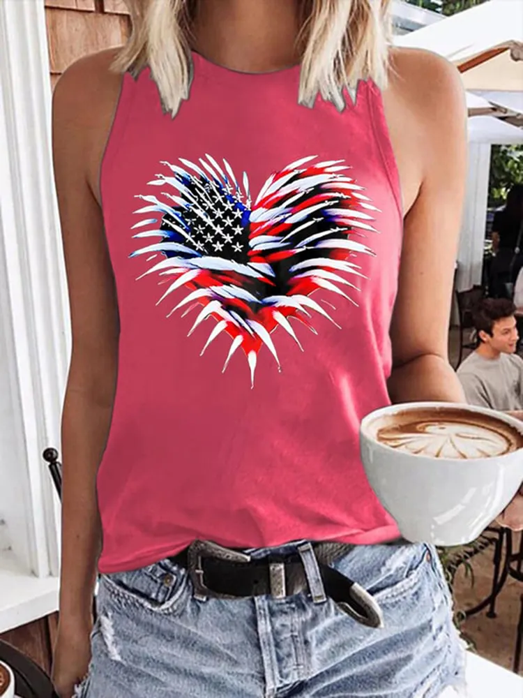 Women'S Independence Day Love Round-Necked Sleeveless Vest