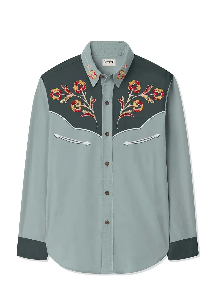 Men's Classic Flower Cowboy Long Sleeves Shirt