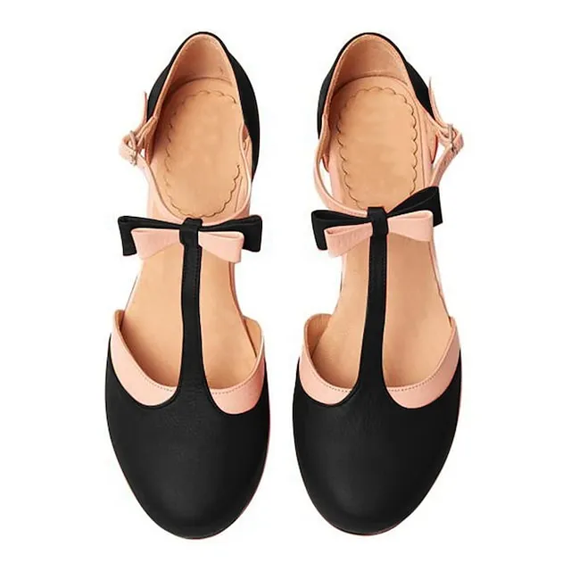 Women's Sandals Plus Size Party Daily Block Heel Round Toe Elegant Sweet PU Leather Buckle Black Red