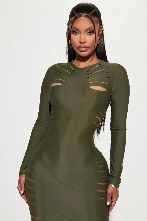 Melissa Distressed Maxi Dress - Olive