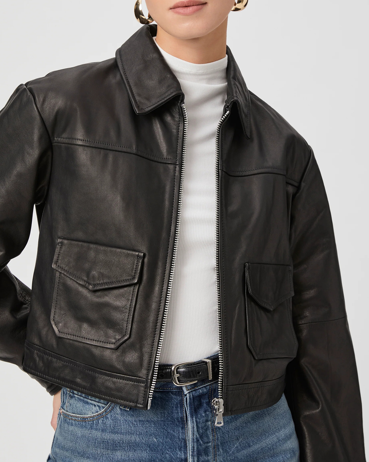 Black Faux Leather Cropped Jacket