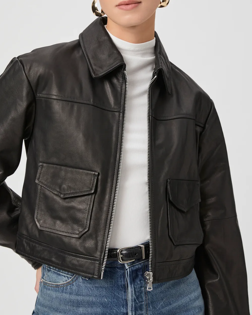 Black Faux Leather Cropped Jacket