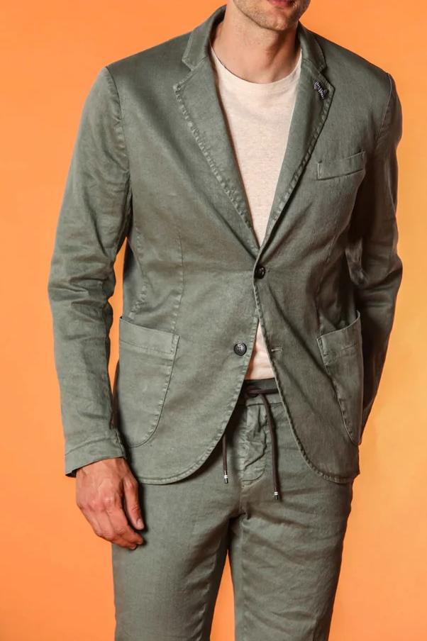 Green Men's Cotton and Linen Twill Suit Jacket