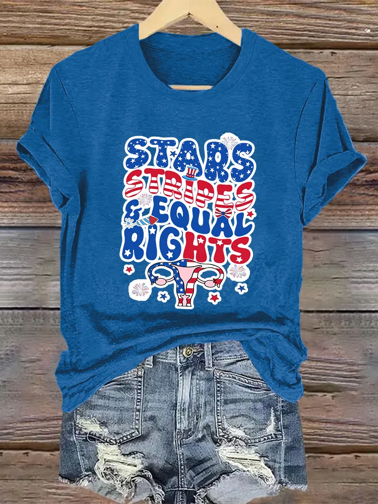 Woman'S Stars Stripes Equal Rights Crew Neck Short Sleeve T-Shirt