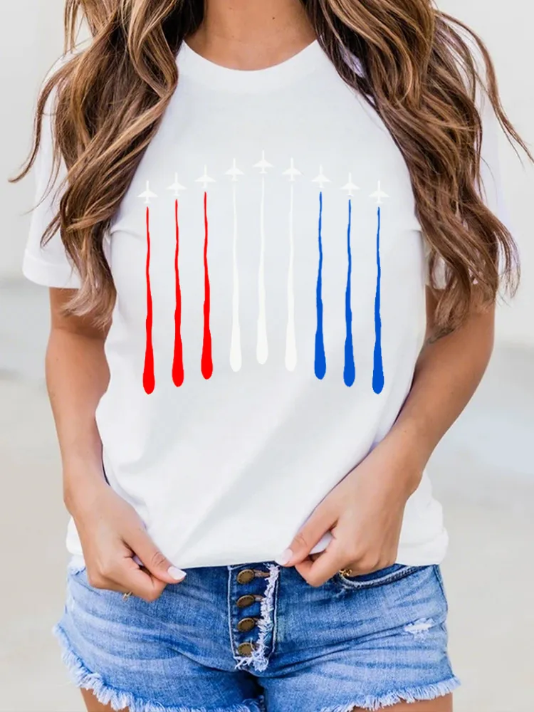 Airplane Cigarette Printed Round-Neck Short-Sleeved T-Shirt