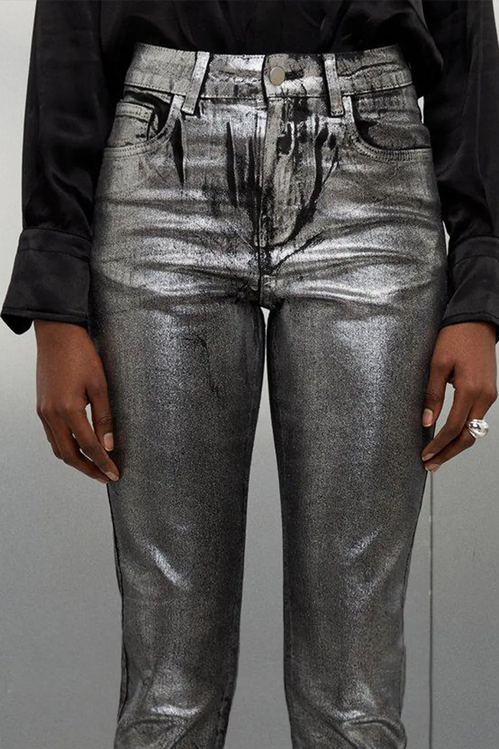 Slim Leg Silver Foiled Trouser