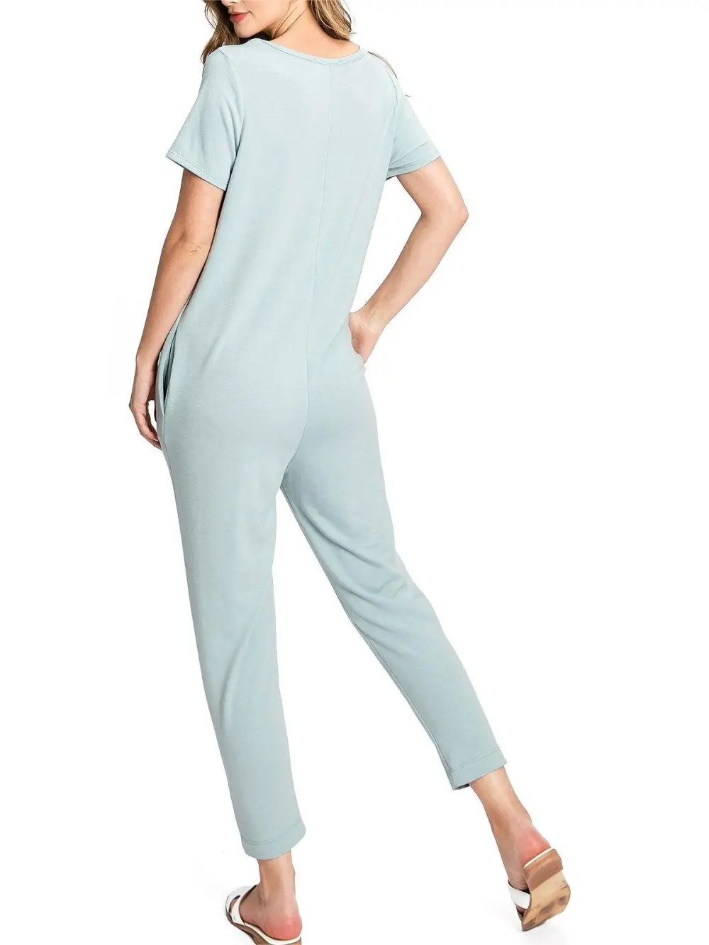 Black V - Neck Short - Sleeve Jumpsuit