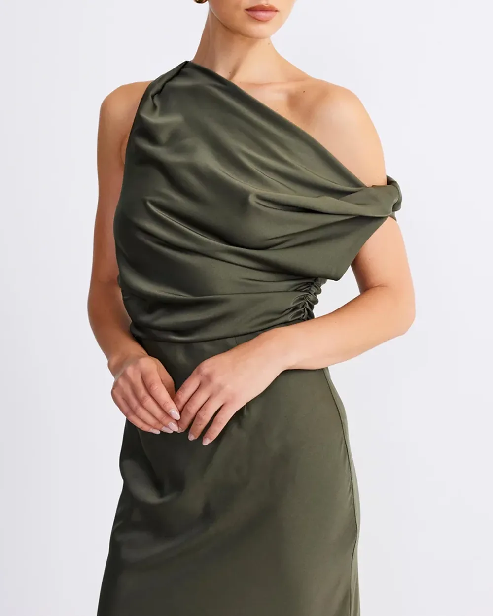 Off-shoulder Satin Maxi Dress