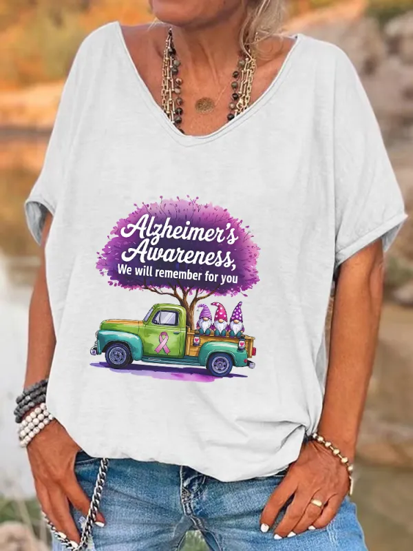 Women'S Alzheimer'S Awareness, We Will Remember For You V-Neck Short-Sleeved T-Shirt