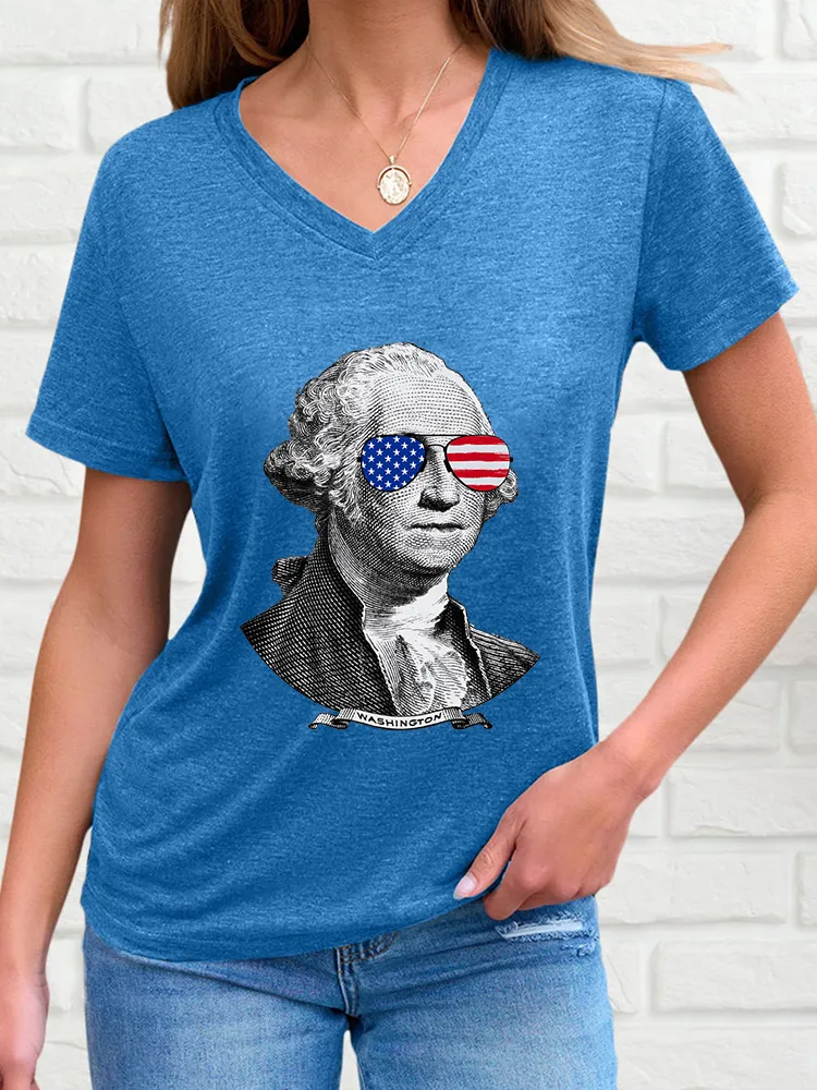 Woman'S Washington V-Neck And Short Sleeves T-Shirt