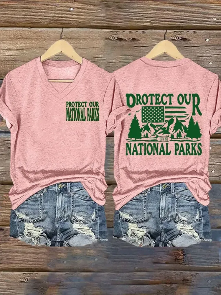 Woman'S Protect Our National Parks V-Neck Short-Sleeve T-Shirt