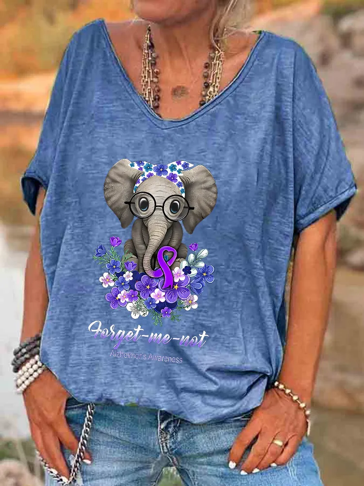Women'S Forget-Me-Not Alzheimer'S Awareness V-Neck Short-Sleeved T-Shirt