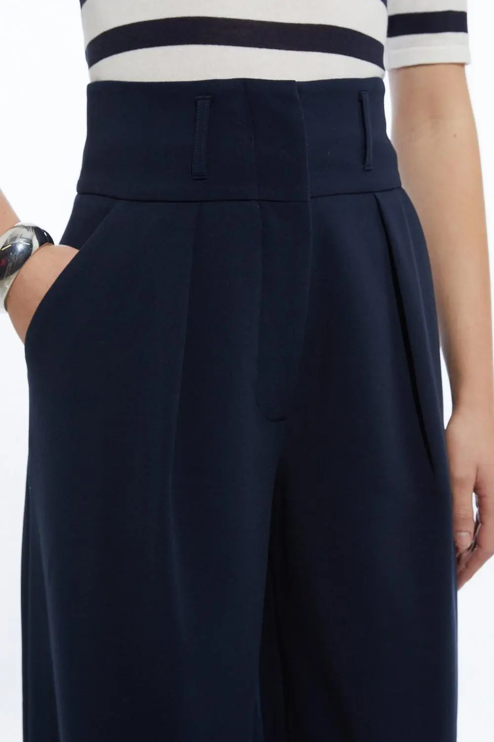 Compact Stretch Essential Tailored High Waist Wide Leg Trouser