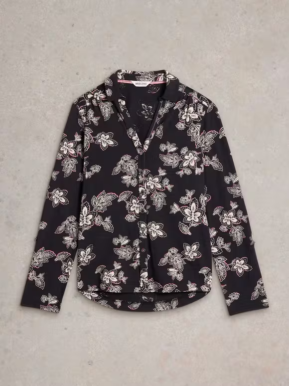 Long-Sleeved Art Graphic Cotton Shirt