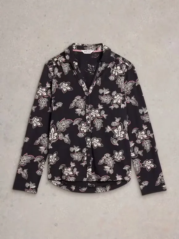 Long-Sleeved Art Graphic Cotton Shirt